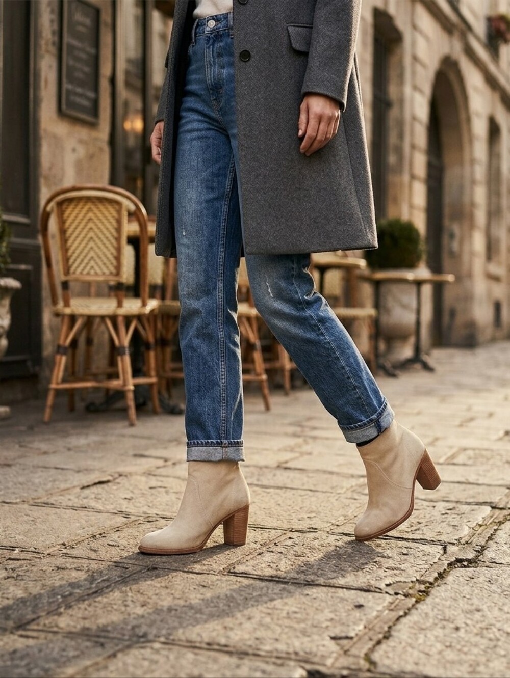 n.d.c. Off White Cream Suede Heeled Ankle Boots Boho Western